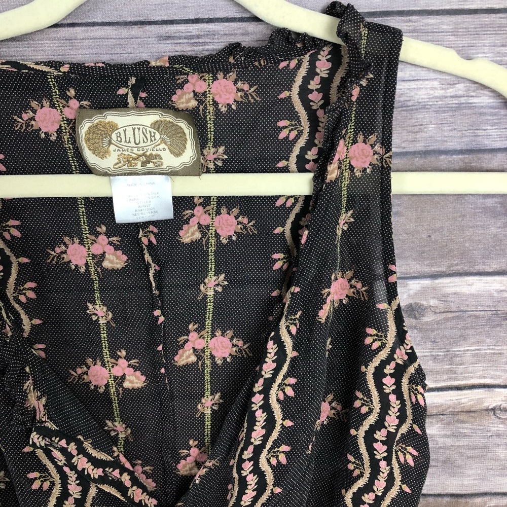 Blush James Coviello black pink silk floral top - Picture 3 of 6